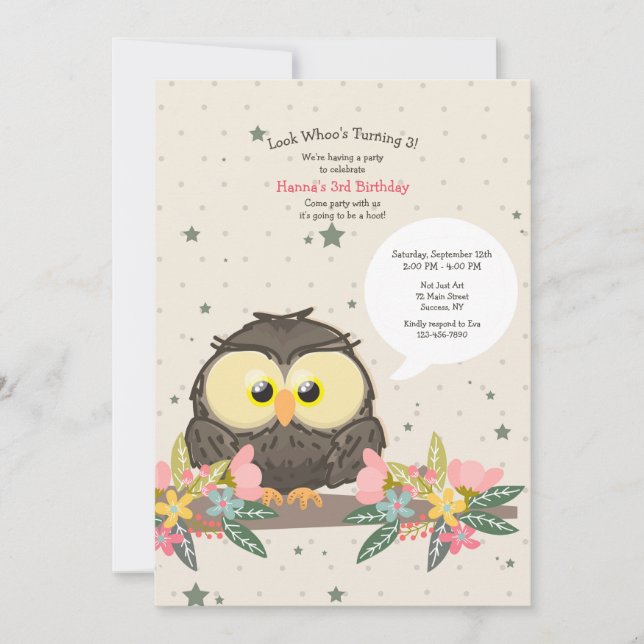 Birthday Owl  Invitation (Front)