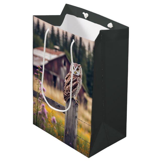 Birthday Owl On Fence Post Medium Gift Bag (Front Angled)