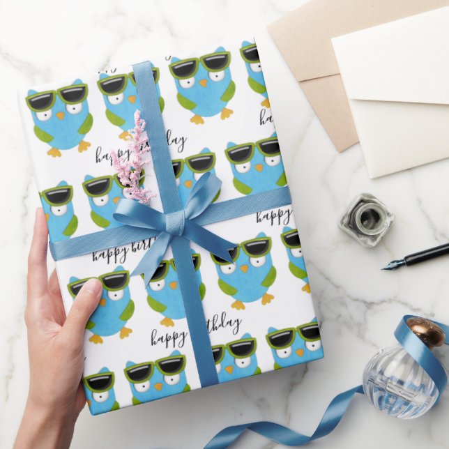 Birthday Owls with Sunglasses  Wrapping Paper (Gifting)