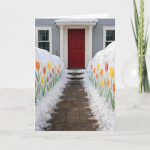 Birthday Painted Spring Tulips In Snow Card
