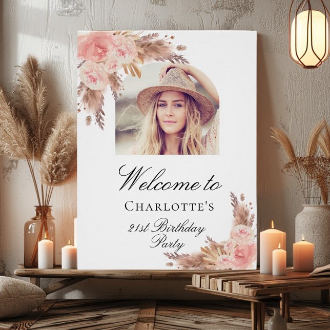 Birthday pampas grass blush rose gold arch photo poster (Creator Uploaded)