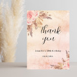 Birthday pampas grass rose budget thank you card<br><div class="desc">A rose gold and blush gradient background. Blush florals and pampas grass.   Personalise and add name and a date on front.  Thank you is written with a large hand lettered style font. 
Back: Thank you note and name,  signature.</div>