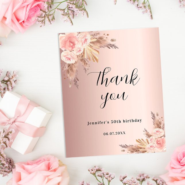 Birthday pampas grass rose budget thank you card (Creator Uploaded)