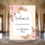 Birthday pampas grass rose gold blush arch welcome poster<br><div class="desc">A welcome poster for an elegant and modern birthday party. Golden marble and a white arch shape decorated with boho style pampas grass,  rose gold and blush pink florals.  Personalise and add your name and age.</div>