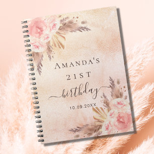 Birthday pampas grass rose gold guest book