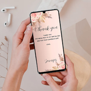 Birthday pampas grass rose thank you card