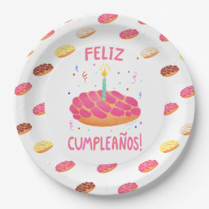 Birthday Pan Dulce Concha in Spanish Paper Plate