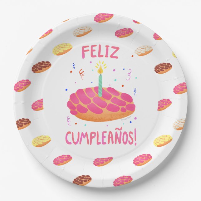 Birthday Pan Dulce Concha in Spanish Paper Plate (Front)