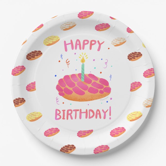 Birthday Pan Dulce Concha Paper Plate (Front)