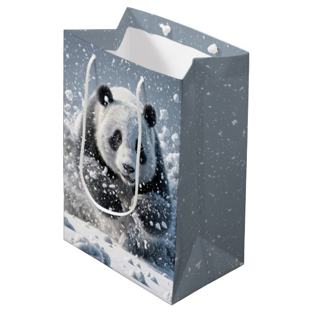 Birthday Panda Bear In Snowflakes Medium Gift Bag (Front Angled)
