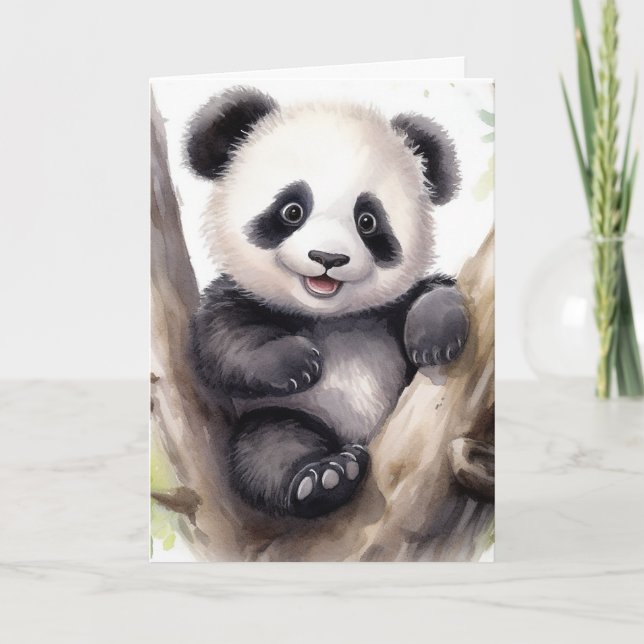Birthday Panda Bear In Tree Card (Front)