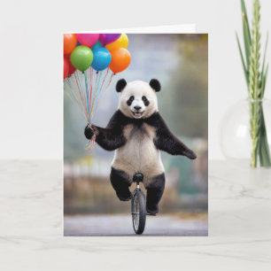 Birthday Panda on a Unicycle with Balloon Bouquet Card