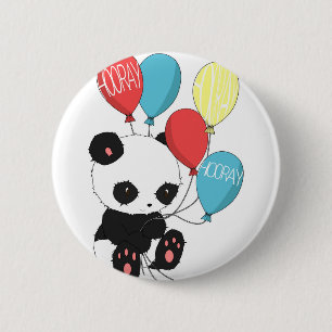 Birthday Panda with balloons 6 Cm Round Badge