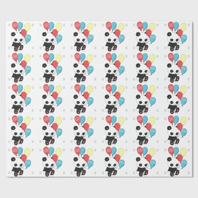 Birthday Panda with balloons Wrapping Paper (Seam)