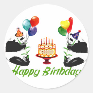 Birthday Pandas Classic Round Sticker