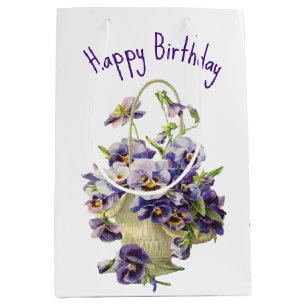 Birthday Pansy Basket Medium Gift Bag