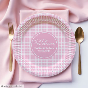 Birthday Paper Plates Chic Pink Plaid Custom Name