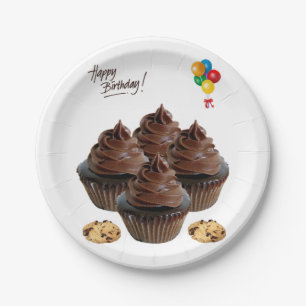Birthday Paper Plates, Chocolate Cupcakes Plate