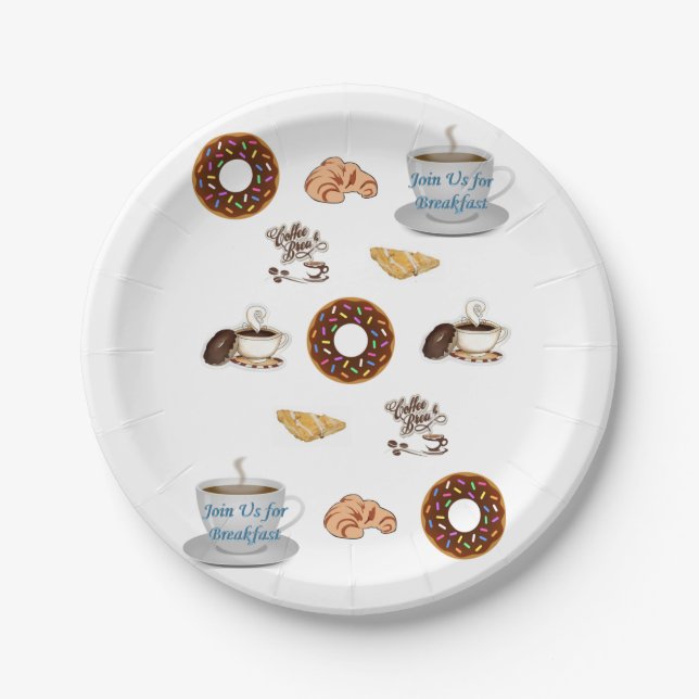 Birthday Paper Plates, Coffee Doughnuts Paper Plate (Front)
