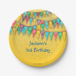 Birthday Paper Plates, Colourful Bunting Plate