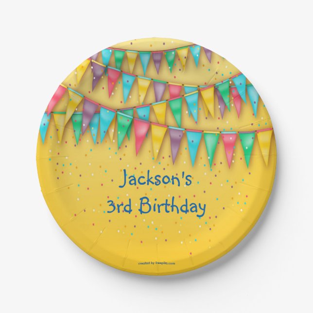 Birthday Paper Plates, Colourful Bunting Plate (Front)