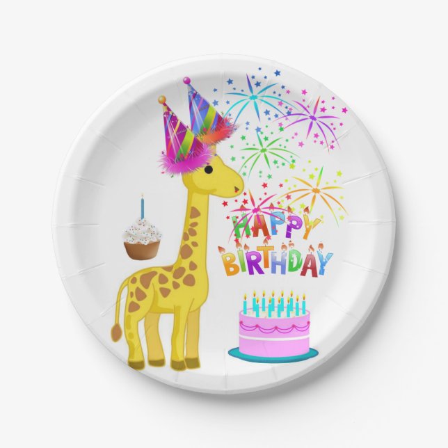 Birthday Paper Plates, Giraffe Paper Plate (Front)