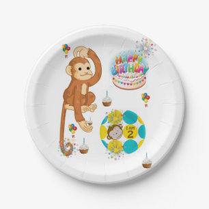 Birthday Paper Plates, Monkey Two Year Old Plate