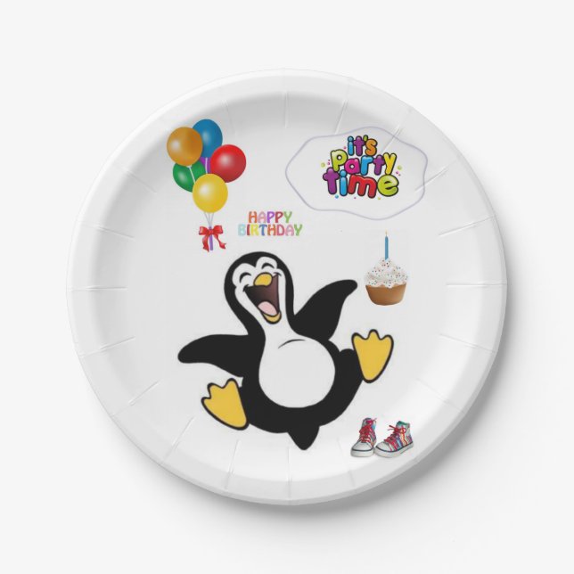 Birthday Paper Plates, Penguin Paper Plate (Front)