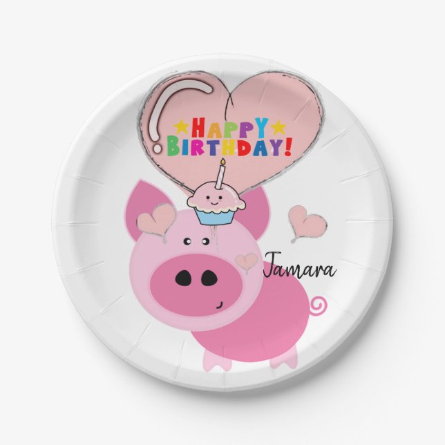 Birthday Paper Plates, Pig Plate (Front)