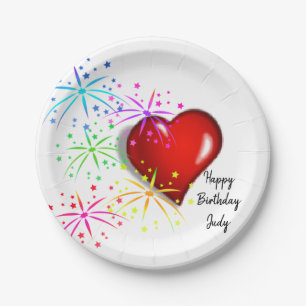 Birthday Paper Plates, Red Hearts Paper Plate