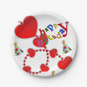Birthday Paper Plates, Red Hearts Paper Plate