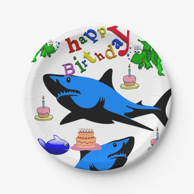 Birthday Paper Plates, Shark Plate (Front)