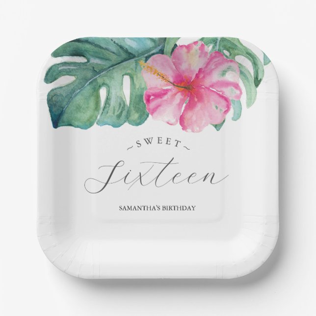 Birthday Paper Plates Sweet 16 Tropical (Front)