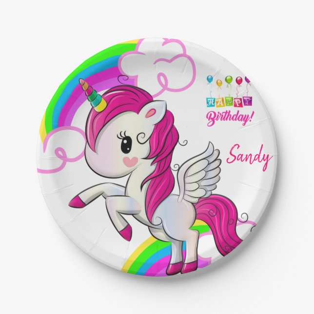 Birthday Paper Plates, Unicorn Plate (Front)