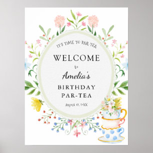 Birthday Par-Tea Whimsical Wildflower Welcome Poster
