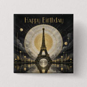 Birthday Paris Eiffel Tower Gold Deco 15 Cm Square Badge