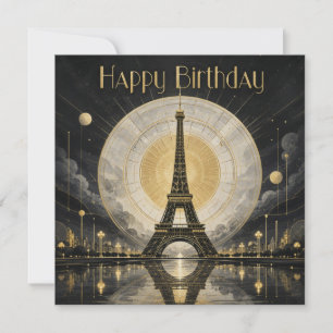 Birthday Paris Eiffel Tower Gold Deco Card