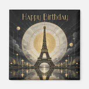 Birthday Paris Eiffel Tower Gold Deco Magnet