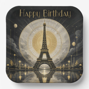 Birthday Paris Eiffel Tower Gold Deco Paper Plate