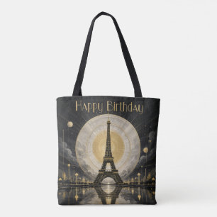 Birthday Paris Eiffel Tower Gold Deco Tote Bag