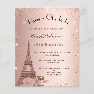 Birthday Paris rose gold Eiffel budget invitation Flyer