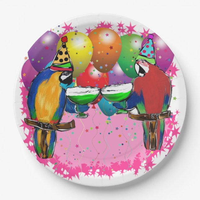 BIRTHDAY PARROTS PAPER PLATE (Front)