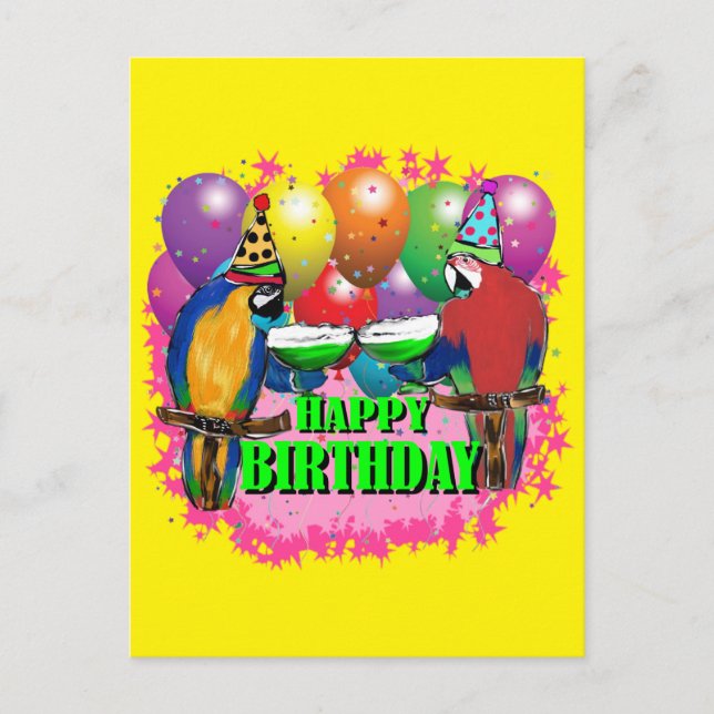 BIRTHDAY PARROTS POSTCARD (Front)