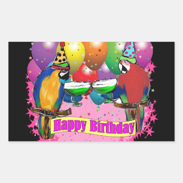 BIRTHDAY PARROTS RECTANGULAR STICKER (Front)