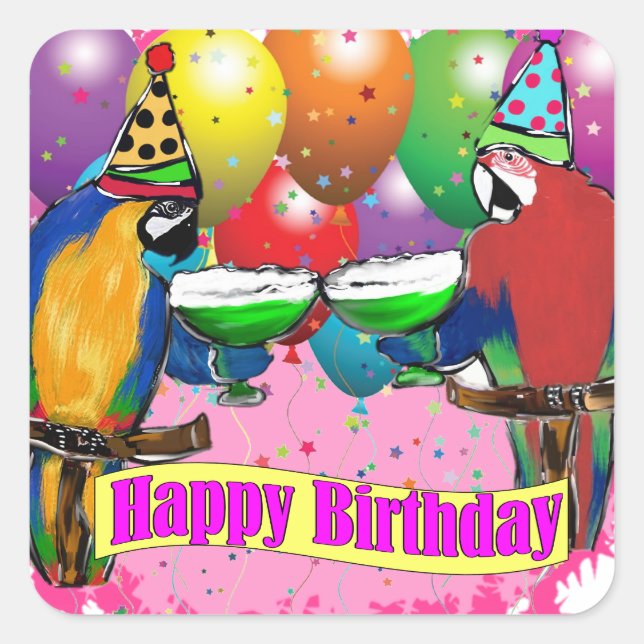 BIRTHDAY PARROTS SQUARE STICKER (Front)