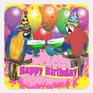 BIRTHDAY PARROTS SQUARE STICKER