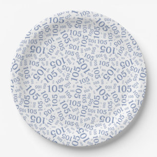. Birthday Party 105th Blue/White Random Pattern Paper Plate