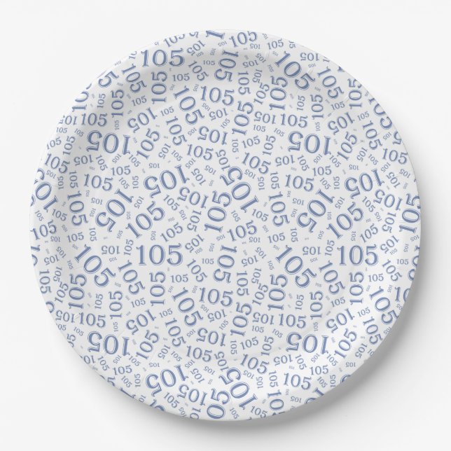 . Birthday Party 105th Blue/White Random Pattern Paper Plate (Front)