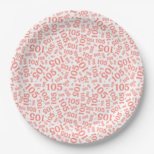 Birthday Party 105th Coral/White Random Pattern Paper Plate