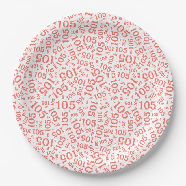 Birthday Party 105th Coral/White Random Pattern Paper Plate (Front)